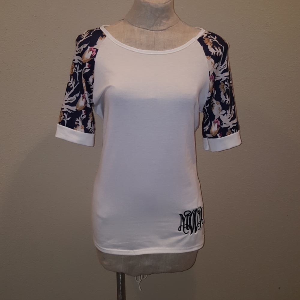 Boat Neck top with floral sleeve detail